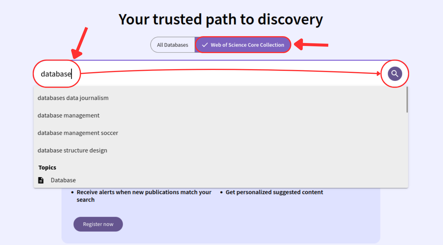 Aperçu de l'interface Web of Science